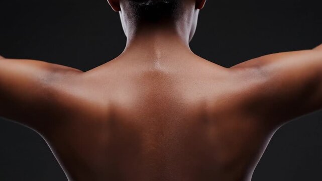 Rear view of bare upper back and shoulders of person