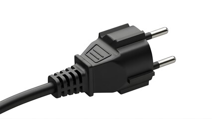 A black electrical plug with a cord on a transparent background