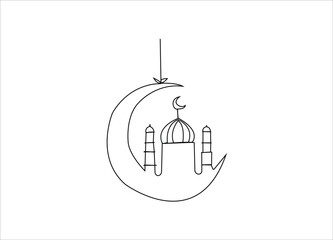 Minimalist Line Art Mosque and Crescent Moon for Islamic Celebrations