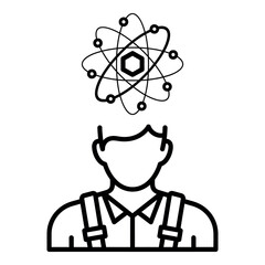 Student with atomic science brain vector line icon for physics education and research concept
