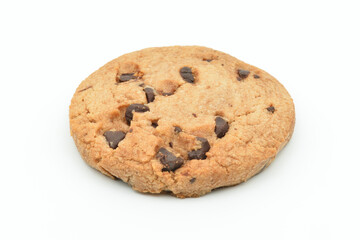 Chocolate chip cookie on white background
