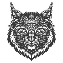 Fototapeta premium Black and White Stylized Illustration of a Lynx's Head