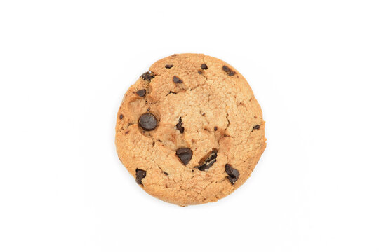Chocolate chip cookie on white background
