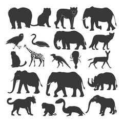 Fototapeta premium Black Silhouettes of Various Animals