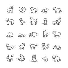 Fototapeta premium Collection of 25 Line Icons Depicting Various Animals
