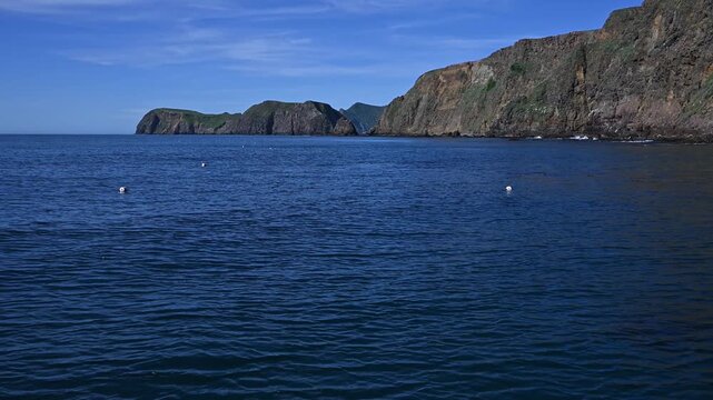 Lobster trap buoys alongside Anacapa island.