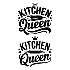 Two Kitchen Queen designs with rolling pins and crowns