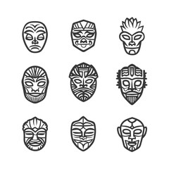 Obraz premium Collection of Nine Black and White Tribal Masks