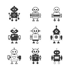 Collection of Nine Unique Robot Illustrations