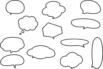 Fototapeta premium Assortment of hand-drawn speech bubbles and thought clouds, simple outlines for communication and ideas, vector.