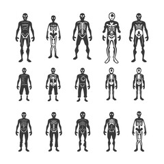 Collection of Skeleton Silhouettes in Various Poses