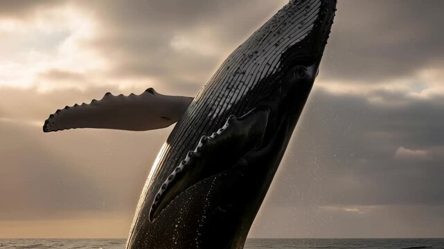 Humpback Whale Breaching Ocean Surface.