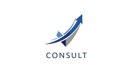 Fototapeta premium Blue and grey consulting logo with upward trending arrow.