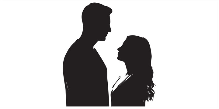 vector set, Vector illustration of silhouette man and woman portrait in profile. Male and female head on a white background side view.