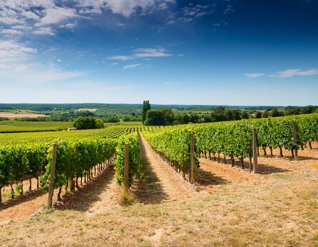 vue d un vignoble en ete a chinon en indre et loire vigne de touraine