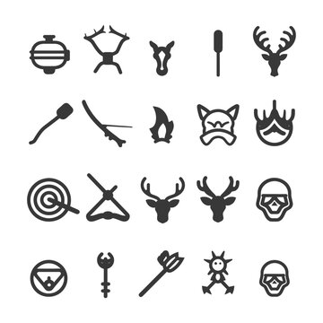 Hunting and Hunting Gear Silhouette Icons