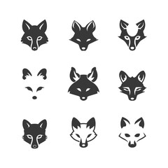 Obraz premium Nine Black and White Fox Head Silhouettes in Different Styles