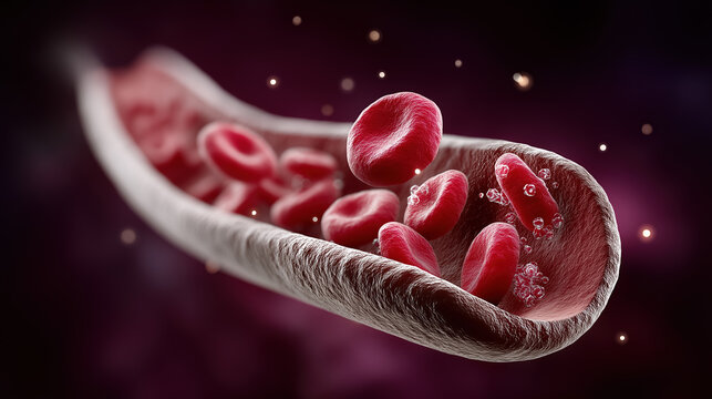 Red blood cells inside vessel medical illustration