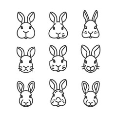 Fototapeta premium Nine Outline Illustrations of Rabbit Faces
