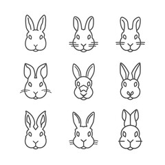 Fototapeta premium Nine Variations of a Rabbit's Head in Outline Form