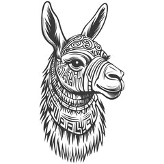 Fototapeta premium Ornate Black and White Llama Head Illustration