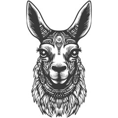 Obraz premium Ornate Black and White Llama Head with Third Eye