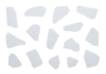 Scattered white paper scraps on a light background forming an abstract pattern