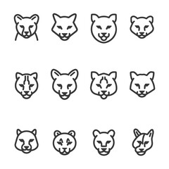 Obraz premium Set of 12 Line Art Cougar Heads in Different Styles