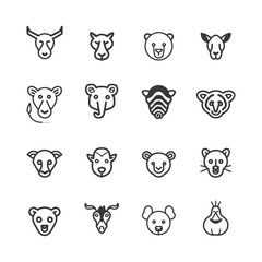 Fototapeta premium Set of 16 Animal Head Line Icons