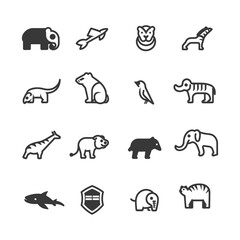 Fototapeta premium Set of 16 Animal Icons for Wildlife, Zoo, or Safari Themed Designs