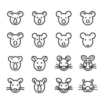 Set of 16 Outline Animal Faces with Large Ears