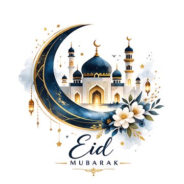vector illustration of a mosque greeting card for eid mobarak