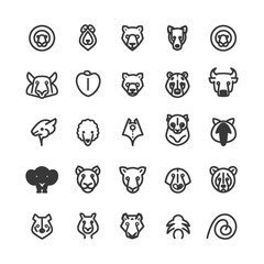 Fototapeta premium Set of 25 Animal Head Line Icons