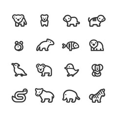 Fototapeta premium Set of Animal Icons in Black and White Outline Style