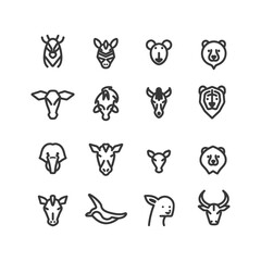 Fototapeta premium Set of Animal Head Icons in Outline Style