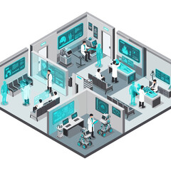 Obraz premium Modern Futuristic Medical Laboratory with Scientists and Technology.