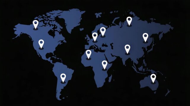 Global connections map with multiple location markers worldwide