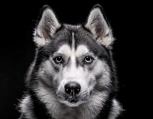 Fototapeta premium mono tone image of a siberian husky with focused gaze suitable for breed identification or training materials