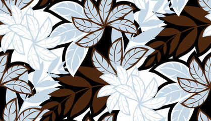 Seamless tropical leaves pattern design in vector. Hand draw exotic leaves pattern. Abstract background © akın demirci