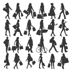 Fototapeta premium Silhouettes of People Shopping with Bags