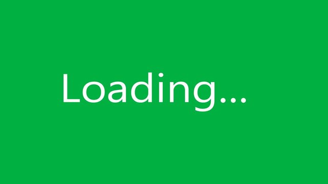 Green screen loading animation with white text and flickering dots on solid background for motion graphics and editing