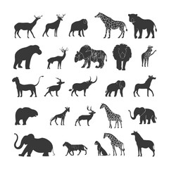 Fototapeta premium Silhouettes of Various African Wildlife Animals