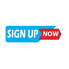 Obraz premium Sign up Now modern web-style badge,Sign up Now Banner Badge – Blue and Red Promotional Discount Label Arrow style PNG