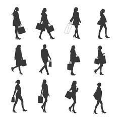 Fototapeta premium Silhouettes of Women and Men Walking with Shopping Bags