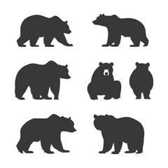 Fototapeta premium Six Black Bear Silhouettes in Various Poses