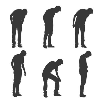 Six Silhouettes of a Man Bending Over with His Head Down