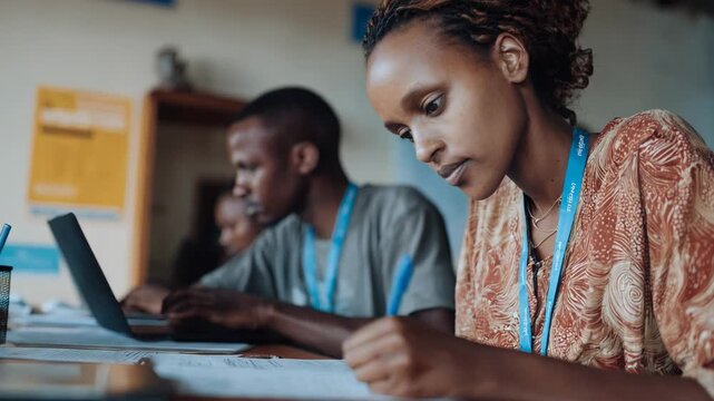 Medium shot featuring a staff member verifying educational credentials of new NGO hires promoting qualified and credible team members.