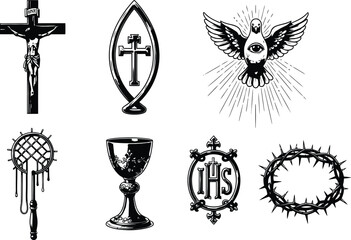 Naklejka premium Vector illustrations of christian symbols isolated on transparent background