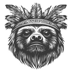 Fototapeta premium Sloth Wearing a Headdress of Feathers and a Band
