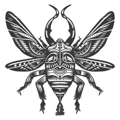 Obraz premium Stylized Black and White Illustration of a Beetle with Large Wings